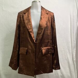 NWT A New Day Womens Small Copper Shiny Metallic Blazer Lightweight Party Fall
